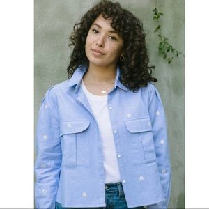 Soludos Savoia Embroidered Daisies Chambray Top S